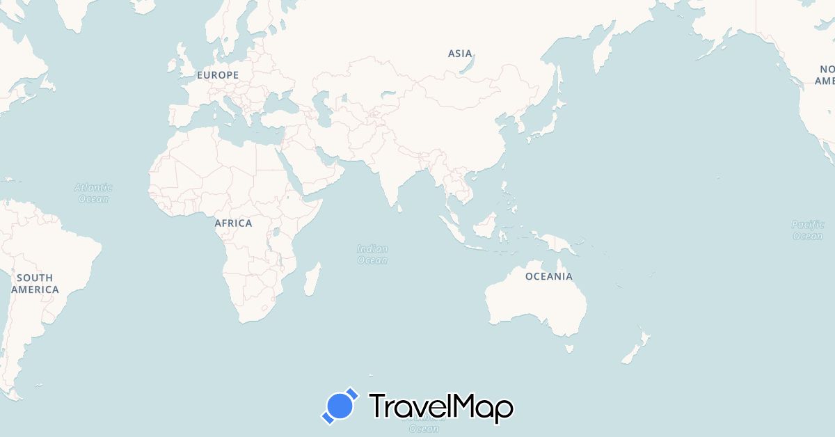 TravelMap itinerary: driving, bus, plane, cycling, train, hiking, boat in Australia, Brunei, China, France, Hong Kong, Indonesia, India, Cambodia, Laos, Malaysia, Nepal, New Zealand, Singapore, Thailand (Asia, Europe, Oceania)